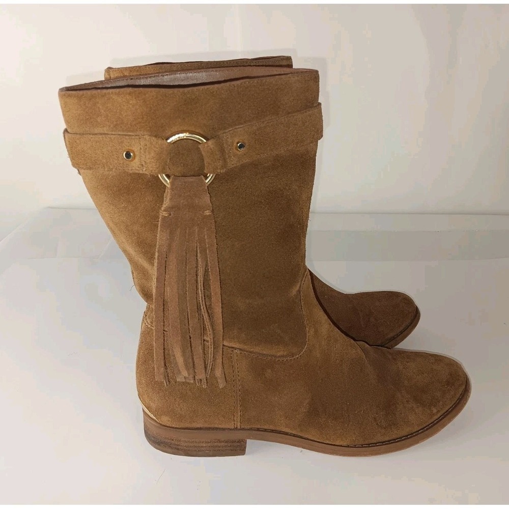 Michael Kors Rhea  Brown Suede Mid Calf Fringe Boots Shoes Tassel 8M